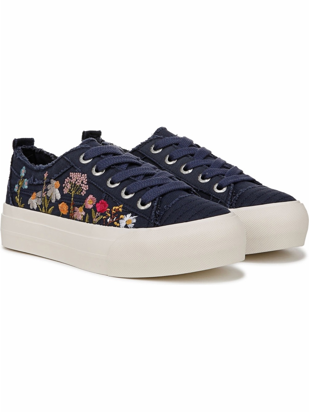 Women's Navy Floral Embroidered Platform Sneakers